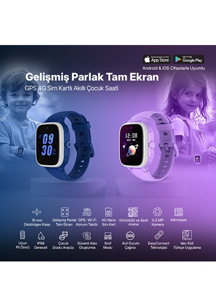Kidi Lite GPS 4G Sim Kartlı Akıllı Çocuk Saati Okyanus Laciverti 2KSW01