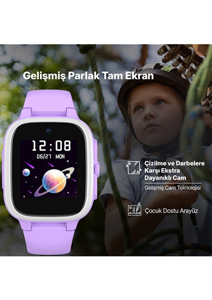 Kidi Lite GPS 4G Sim Kartlı Akıllı Çocuk Saati Sihirli Lila, 2KSW01