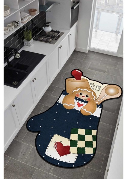 Tatlı Bir Dokunuş Fırın Eldiveni Formunda Neşe - Kaymaz Taban Mutfak Halısı