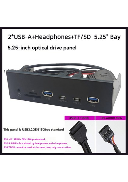 Pc Için USB Ön Panel 2 x USB 3.2 Gen1 5gbps + 2 x Type-C Hub + 3,5 mm Kulaklık + 5,25 Inç Disket Sürücü Yuvası Için Tf/sd Yuvası (Yurt Dışından) fiyatları