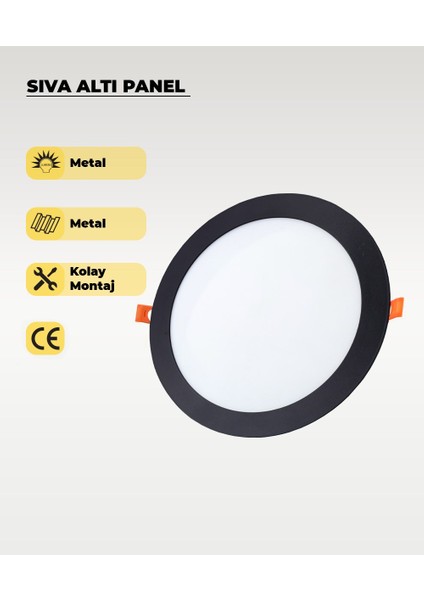 18W Sıva Altı Yuvarlak Siyah LED Panel 4000K (Gün Işığı)