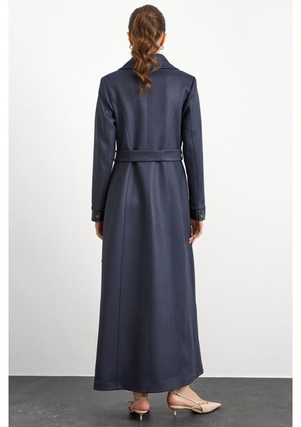 Deri ve Çıt Çıt Aksesuarlı Gabardin Süet Pardesü Lacivert 6793 indirimleri