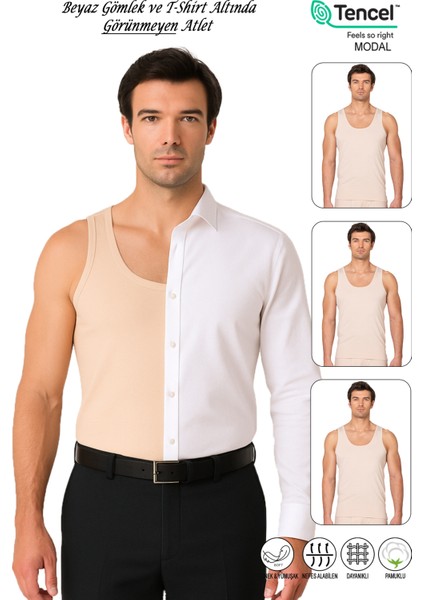 Özkan 10852 3'lü Paket Erkek Premium Esnek Kumaş Pamuklu Modal Kalın Askılı Atlet