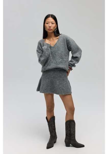 Nordis Volanlı Gri Triko Mini Etek modelleri