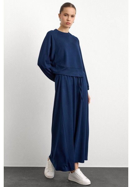 Bisiklet Yaka Örme Sweat Etekli Takım Lacivert 9386-TK