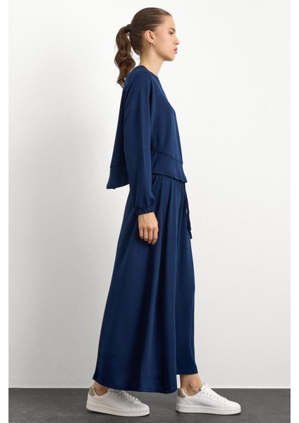 Bisiklet Yaka Örme Sweat Etekli Takım Lacivert 9386-TK