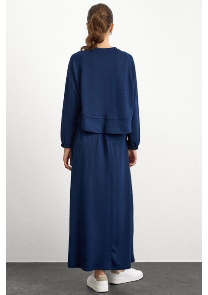 Bisiklet Yaka Örme Sweat Etekli Takım Lacivert 9386-TK