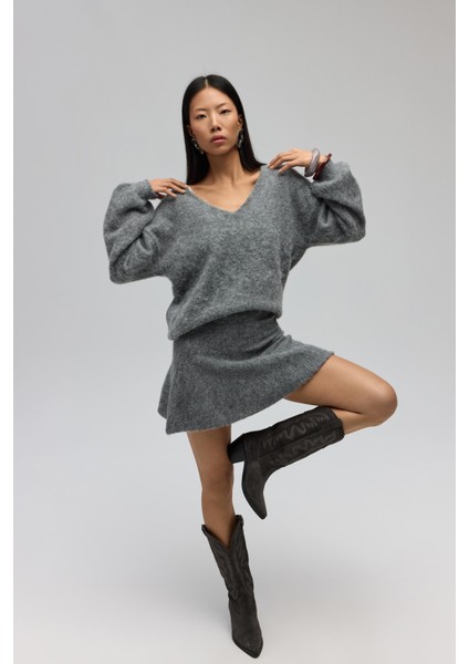 Nordis Volanlı Gri Triko Mini Etek fırsatları