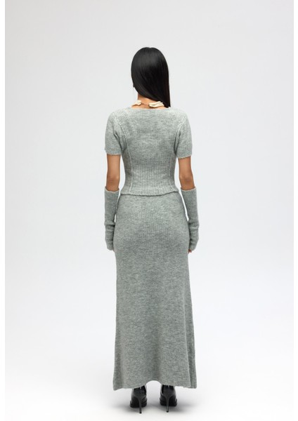 Lumi Gül Detay Gri Crop Etek Triko Takım indirimleri