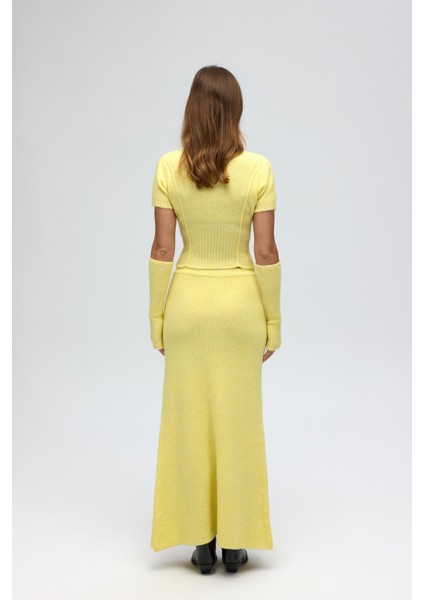 Lumi Gül Detay Sarı Crop Etek Triko Takım indirimleri