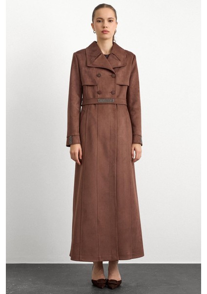 Mendil Yaka Taş Detaylı Süet Görünümlü Pardesü Kahve 6794 fiyatları