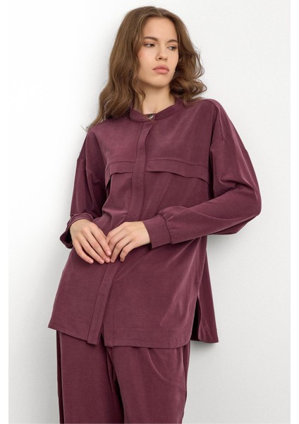 Bisiklet Yaka Önü Patlı Premium Sweat Ikili Takım Bordo 9384-TK modelleri