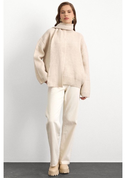 Bisiklet Yaka Atkı Salaş Kalın Kazak Taş 8280