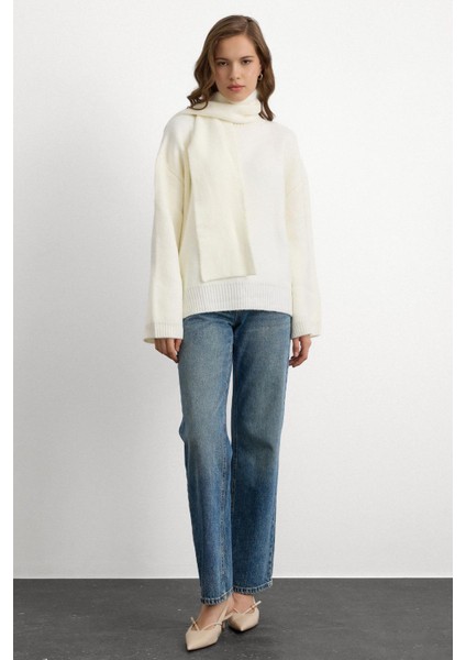 Bisiklet Yaka Atkı Salaş Kalın Kazak Ekru 8280 fiyatları