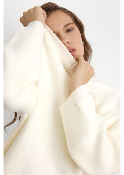 Bisiklet Yaka Atkı Salaş Kalın Kazak Ekru 8280 indirimleri