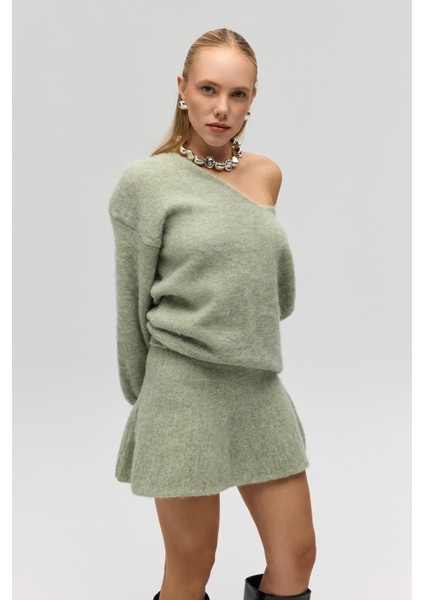 Nordis Volanlı Yeşil Triko Mini Etek fırsatları