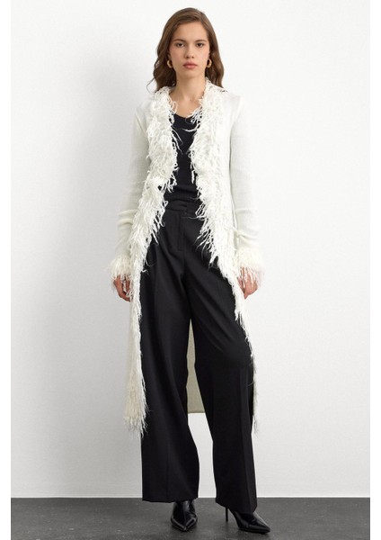 Püskül Detaylı Uzun Triko Hırka Ekru 8281 fırsatları