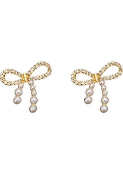 ADORE-A-882 Altın Vintage Zirkonyum Inci Fiyonk Küpe (Yurt Dışından)