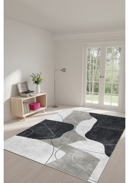 Minimalist Mekânlara Derinlik Katın Siyahın Sessizliği, Beyazın Işıltısı: Soyut Desenli Kaymaz Taban Halı