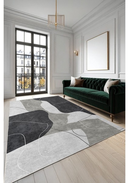 Minimalist Mekânlara Derinlik Katın Siyahın Sessizliği, Beyazın Işıltısı: Soyut Desenli Kaymaz Taban Halı modelleri