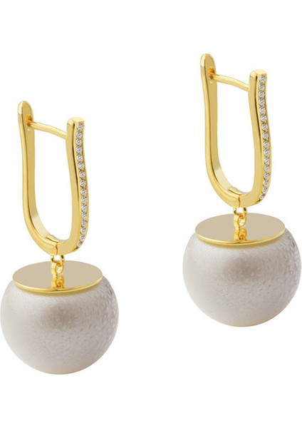 ADORE-R0332 Altın U Şeklinde Zirkonya Inci Kadın Küpeleri (Yurt Dışından)