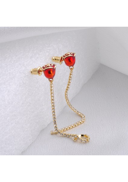 ADORE-R0105-A Altın Gül Çiçek Uzun Püsküllü Küpeler (Yurt Dışından) fiyatları