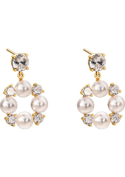 ADORE-R0622 Tatlı Yuvarlak Inci ve Zirkonyum Küpe Altın (Yurt Dışından)