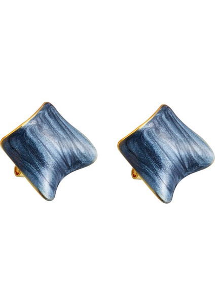 ADORE-R0169 Mavi Düzensiz Kare Sırlı Klipsli Küpeler (Yurt Dışından)