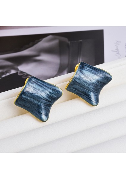 ADORE-R0169 Mavi Düzensiz Kare Sırlı Klipsli Küpeler (Yurt Dışından) fiyatları