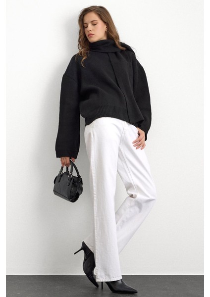 Bisiklet Yaka Atkı Salaş Kalın Kazak Siyah 8280 fırsatları