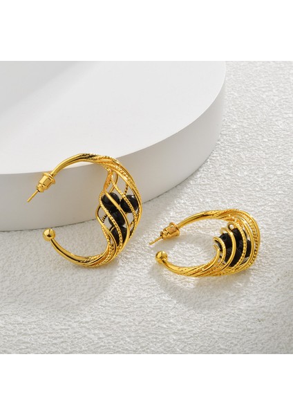 ADORE-R0347 Altın Içi Boş Spiral Çizgili Kadın Küpeleri (Yurt Dışından) fiyatları