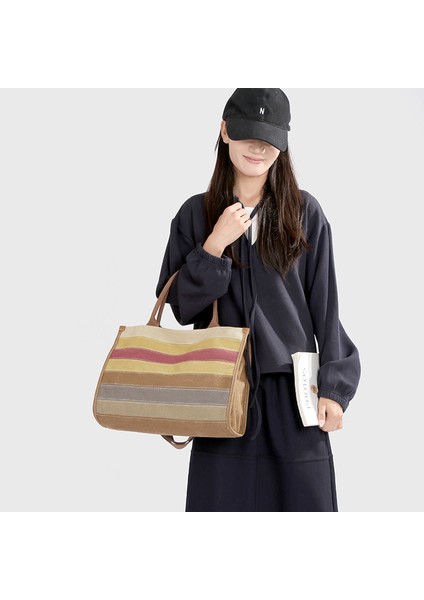 2025 Yeni Retro Kontrast Renkli Omuz Çantası Tote Gökkuşağı Çanta Kadın Çantası Modaya Uygun Her Şeye Uygun Basit Çanta Kadın (Yurt Dışından) fiyatları
