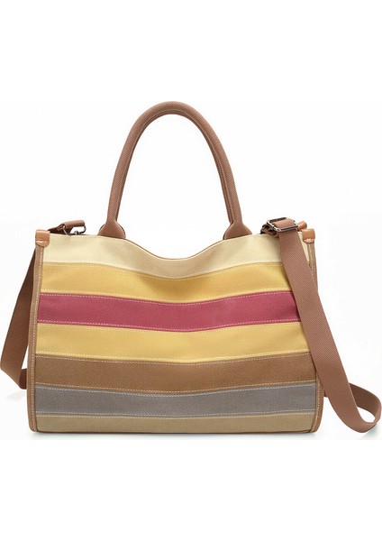 2025 Yeni Retro Kontrast Renkli Omuz Çantası Tote Gökkuşağı Çanta Kadın Çantası Modaya Uygun Her Şeye Uygun Basit Çanta Kadın (Yurt Dışından)