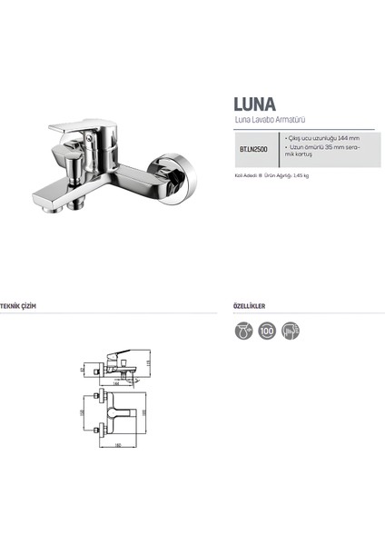Luna Banyo Bataryası Armatürü LN2500 modelleri