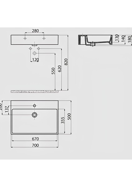 Next Kare Beyaz Delikli Lavabo 70x50 Cm NX270 fırsatları