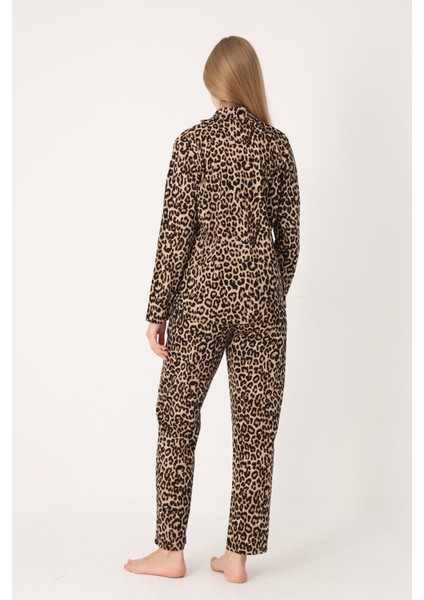 Leopar Desen Wild Önden Düğmeli Pijama Takım fiyatları