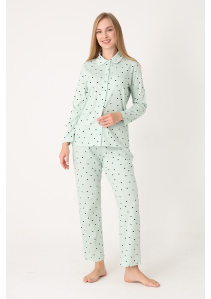 Yeşil Polka Dot Önden Düğmeli Pijama Takım fiyatları