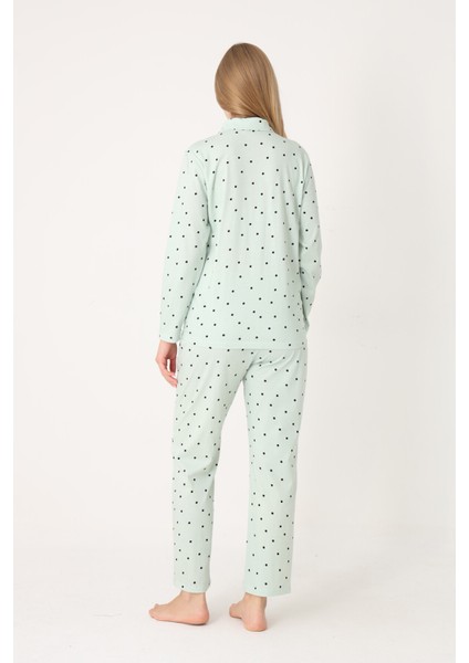 Yeşil Polka Dot Önden Düğmeli Pijama Takım modelleri