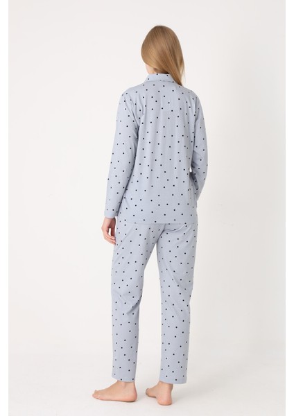 Gri Polka Dot Önden Düğmeli Pijama Takım fiyatları