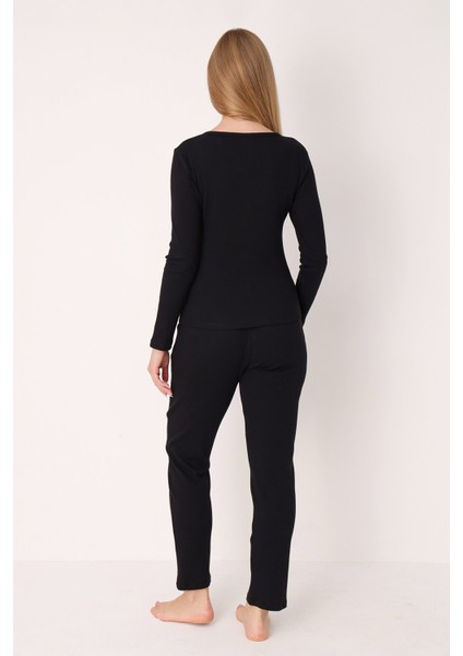 Siyah Patlı V Yaka Pijama Takım modelleri