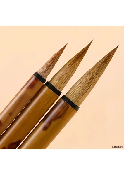 Tahrir Fırça Seti Profesyonel Kurt Kılı, 3 Farklı Boy, Sulu Boya, Akrilik, Gouache, Çini Seramik