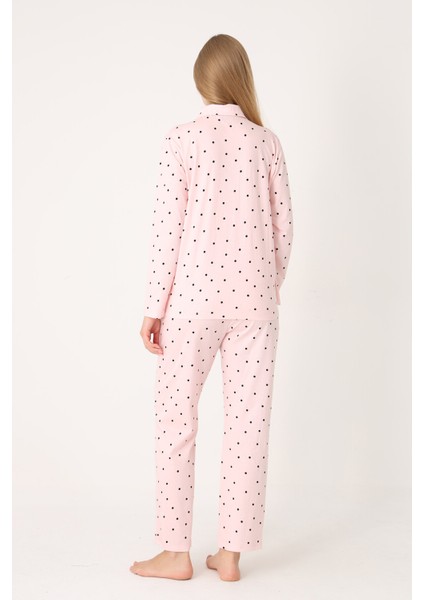Somon Polka Dot Önden Düğmeli Pijama Takım modelleri