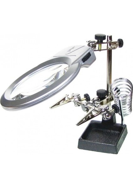 Ayarlanabilir Başlıklı Elektronikçi Yardım Lehim Standı ile Ledli Büyüteç