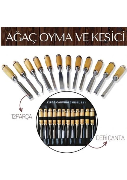 Elena 12 Parça Çantalı Ağaç Oyma ve Kesici Set
