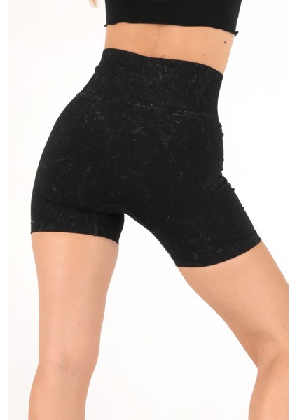 Yüksek Bel Asit Yıkamalı Kısa Spor Tayt modelleri