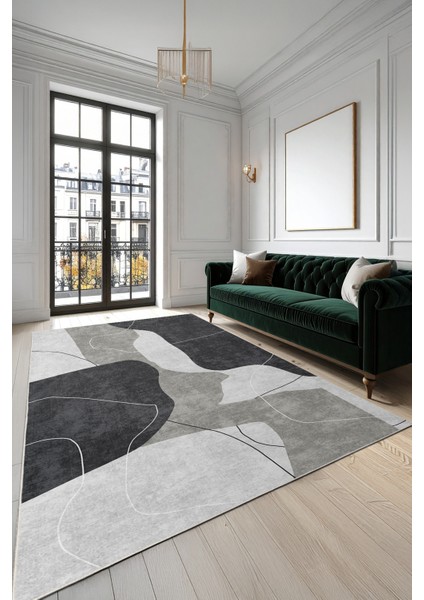 Minimalist Mekânlara Derinlik Katın Siyahın Sessizliği, Beyazın Işıltısı: Soyut Desenli Kaymaz Taban Halı modelleri