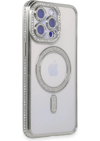 iPhone 15 Pro Kılıf Joke Simli Magneticsafe Kılıf - Gümüş