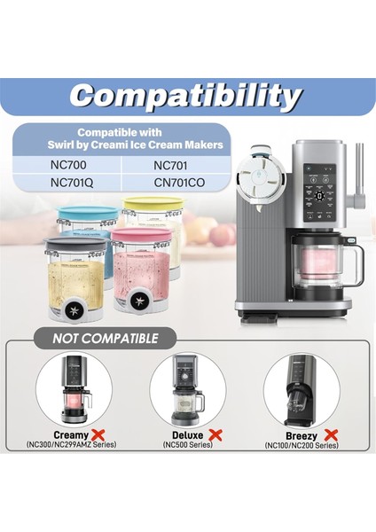 Ninja NC701 NC700 Serisi Swirl Creami Dondurma ve Yumuşak Dondurma Makineleri Için 4 Adet Dondurma Çubuğu ve Kapağı 16OZ Kaplar (Yurt Dışından) indirimleri