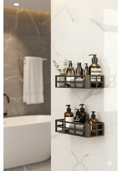 2li Set Banyo Duş Rafı Şampuanlık Sabunluk Siyah Yapışkanlı Duş Organizer Suya Dayanıklı Plastik fiyatları