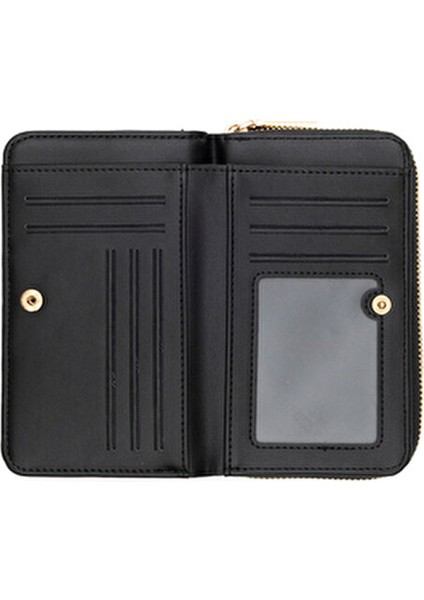 Kadın Cüzdan Şık Tasarım Kartlık Bölmeli Fermuarlı Model Siyah